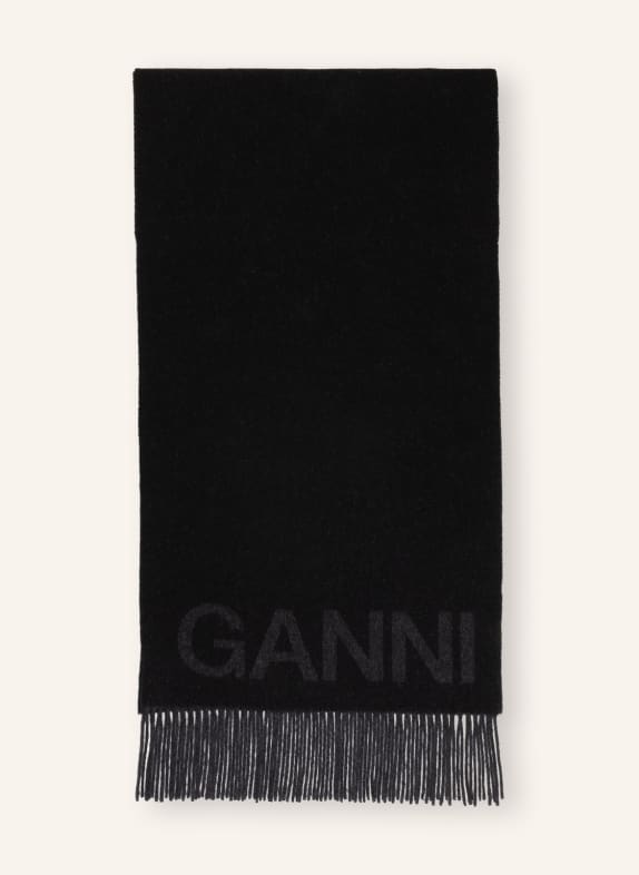 GANNI Schal SCHWARZ/ DUNKELGRAU