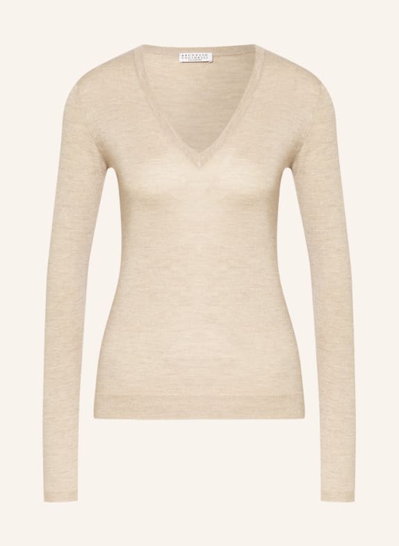 BRUNELLO CUCINELLI Sweater with cashmere and glitter thread BEIGE/ GOLD