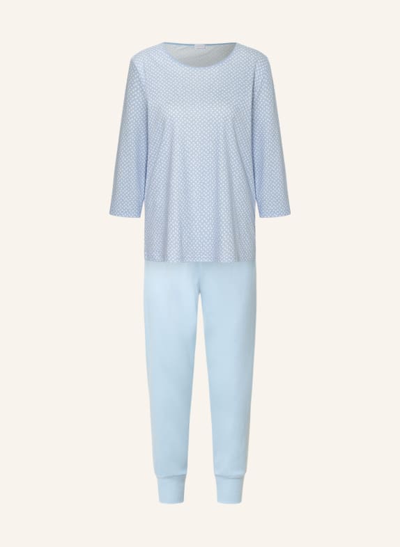 mey 7/8 pajamas series EMELIE with 3/4 sleeves LIGHT BLUE/ WHITE