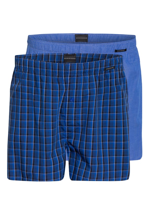 SCHIESSER 2er-Pack Web-Boxershorts HELLBLAU / BLAU / SCHWARZ