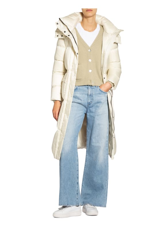 Blauer Daunenmantel mit Schmucksteinbesatz ECRU