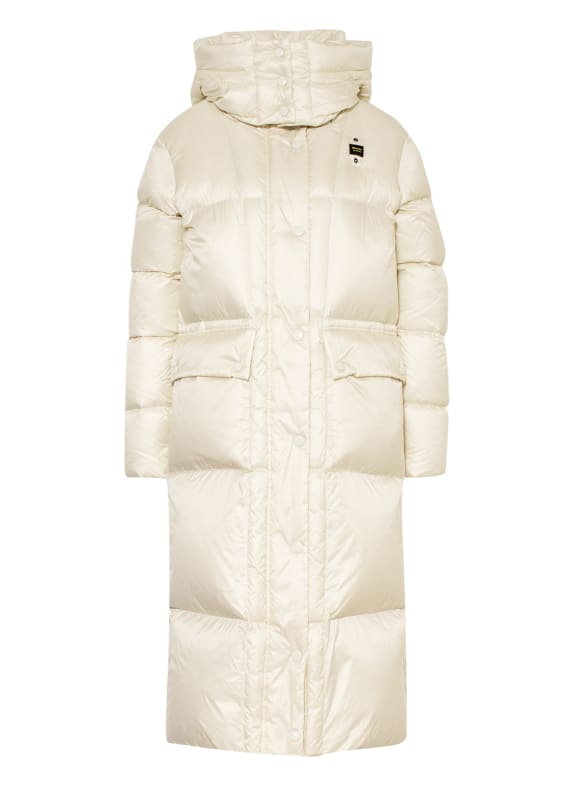 Blauer Daunenmantel mit Schmucksteinbesatz ECRU