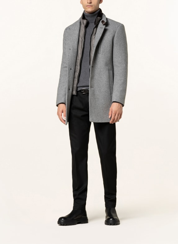 CINQUE Mantel CIARSENAL mit abnehmbarer Blende und Kunstpelzbesatz HELLGRAU