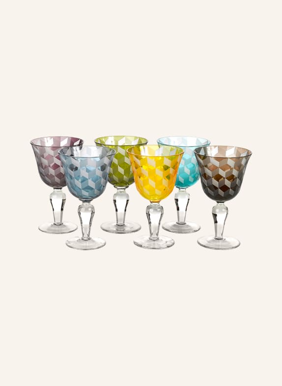 POLSPOTTEN Set of 6 wine glasses BLUE/ YELLOW/ GREEN