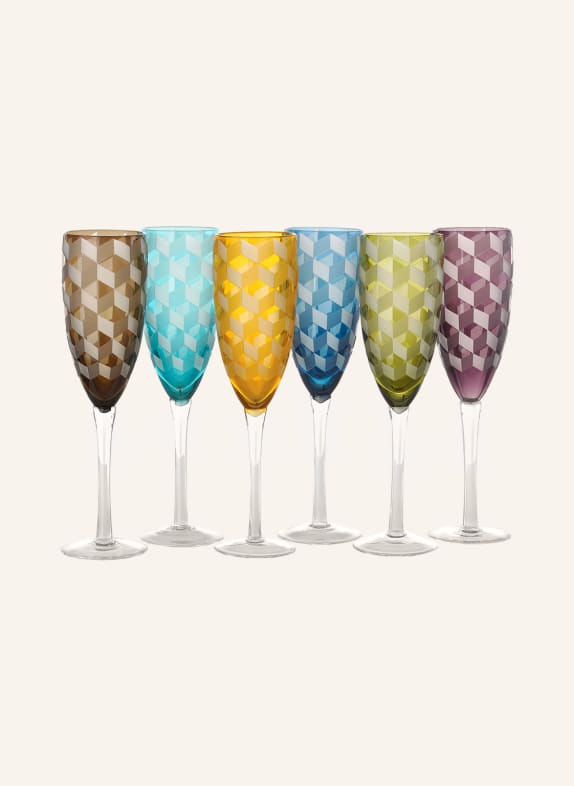 POLSPOTTEN Set of 6 champagne glasses LIGHT GREEN/ PURPLE/ BLUE