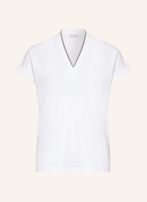 BRUNELLO CUCINELLI T-Shirt mit Schmucksteinbesatz WEISS