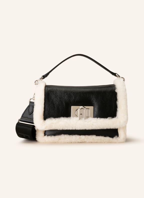FURLA Shoulder bag 1927 with real fur BLACK/ WHITE