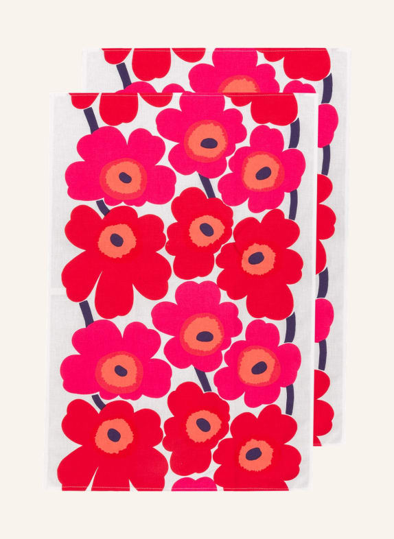 marimekko 2er-Set Geschirrtücher PIENI UNIKKO mit Leinen CREME/ DUNKELROT/ PINK