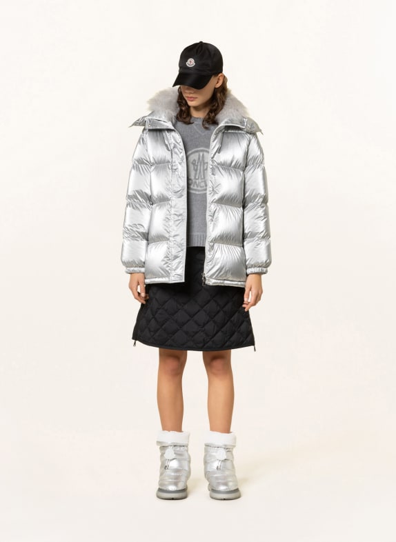 MONCLER Down jacket HANAU with removable hood and faux fur SILVER