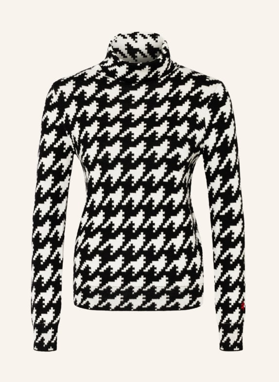 PERFECT MOMENT Turtleneck sweater HOUNDSTOOTH made of merino wool BLACK/ WHITE
