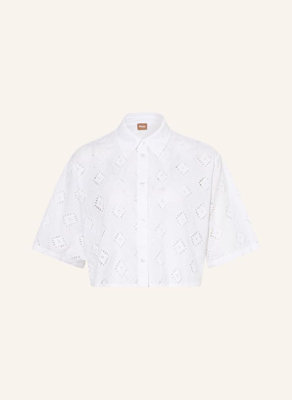 BOSS Cropped-Bluse BISLACA aus Lochspitze WEISS