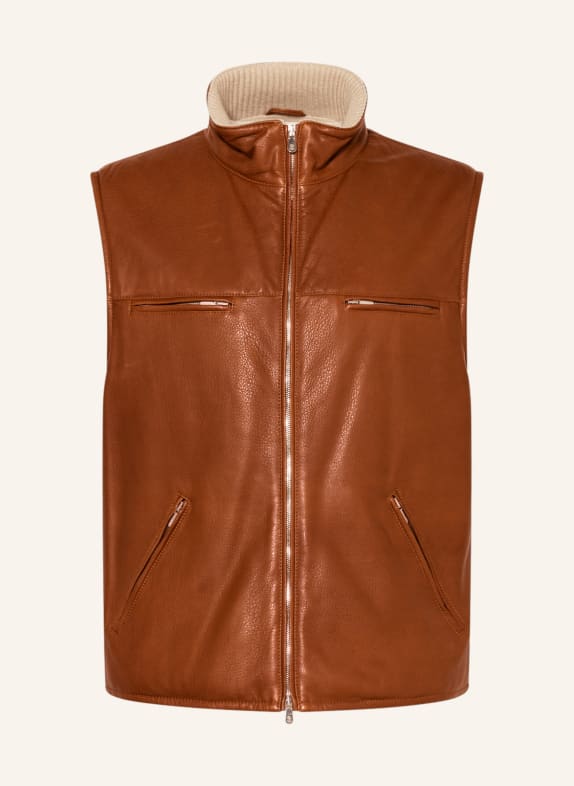 BRUNELLO CUCINELLI Leather vest COGNAC