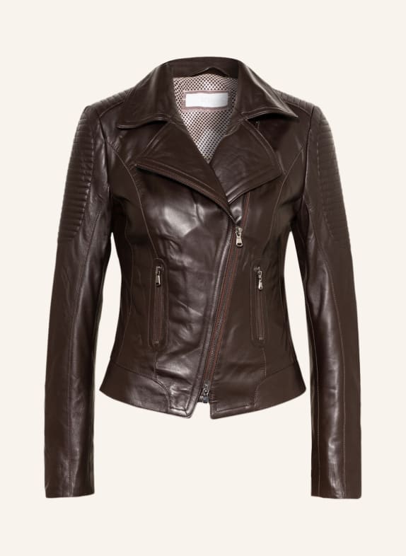 SCHYIA Leather jacket EVA DARK BROWN