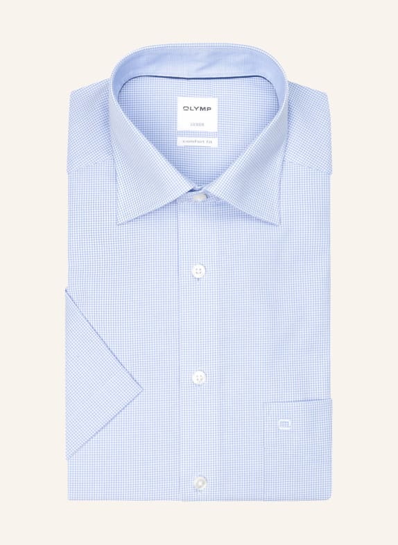 OLYMP Košile s krátkým rukávem Luxor Comfort Fit SVĚTLE MODRÁ/ BÍLÁ KÁROVANÁ