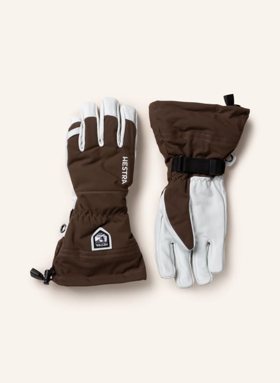 HESTRA Skiing gloves HELI BROWN/ WHITE
