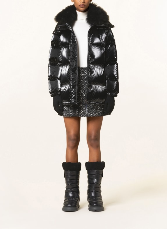 MONCLER Down jacket HANAU with removable hood and faux fur BLACK