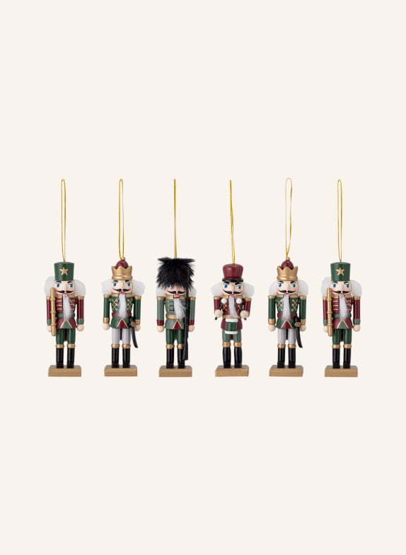 Bloomingville Set of 6 decorative pendants NIKITA GREEN / DARK RED / GOLD