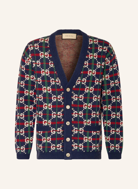 GUCCI Strickjacke mit Nieten BLAU/ WEISS/ ROT
