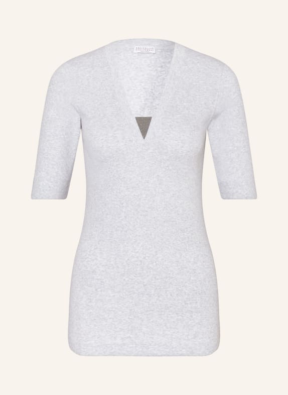 BRUNELLO CUCINELLI T-shirt z obszyciem ozdobnymi kamykami JASNOCZARY