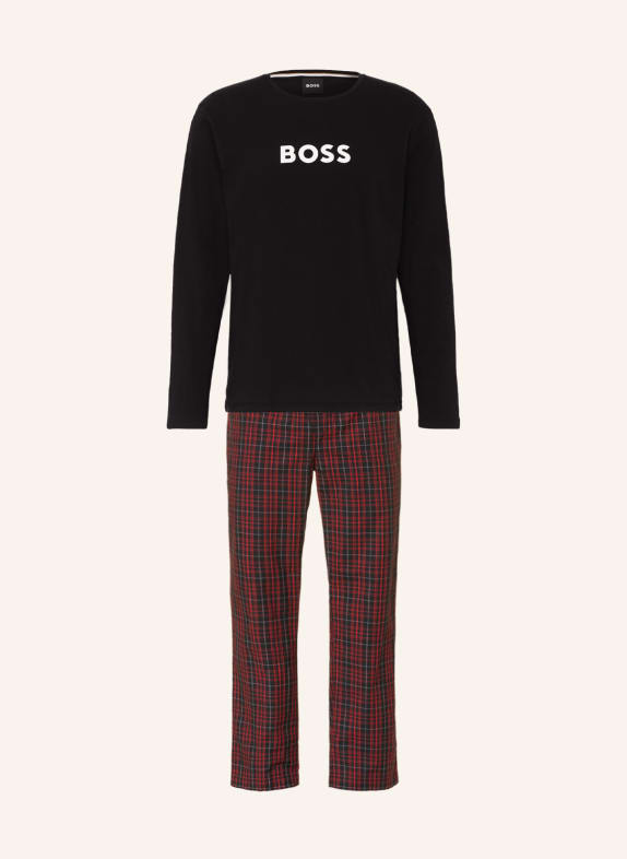 BOSS Pajamas EASY LONG BLACK/ DARK RED/ WHITE