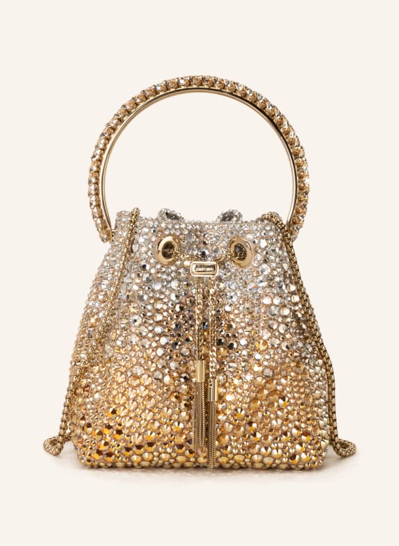 JIMMY CHOO Handbag BON BON BUCKET with decorative gems GOLD/ WHITE GOLD