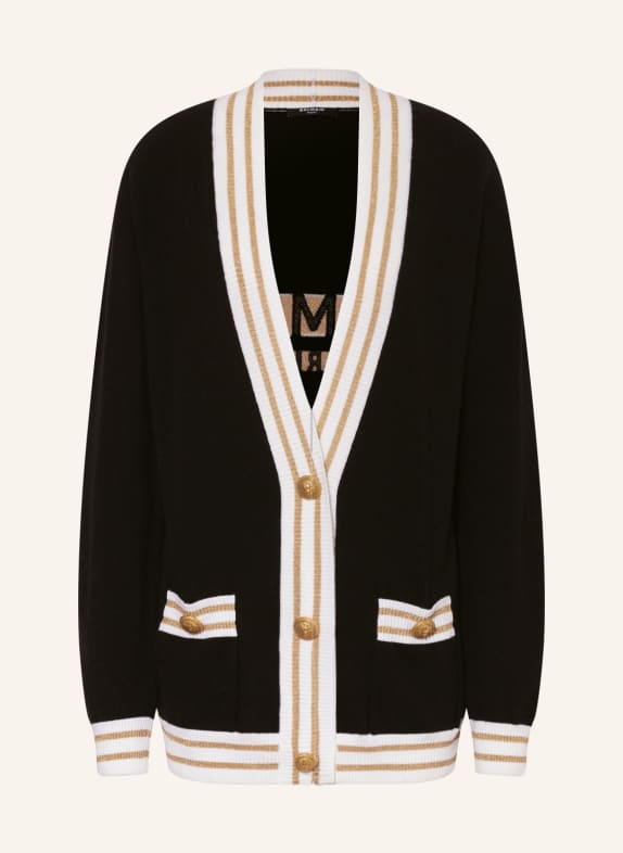 BALMAIN Kardigan z błyszczącą przędzą CZARNY/ KREMOWY/ ZŁOTY