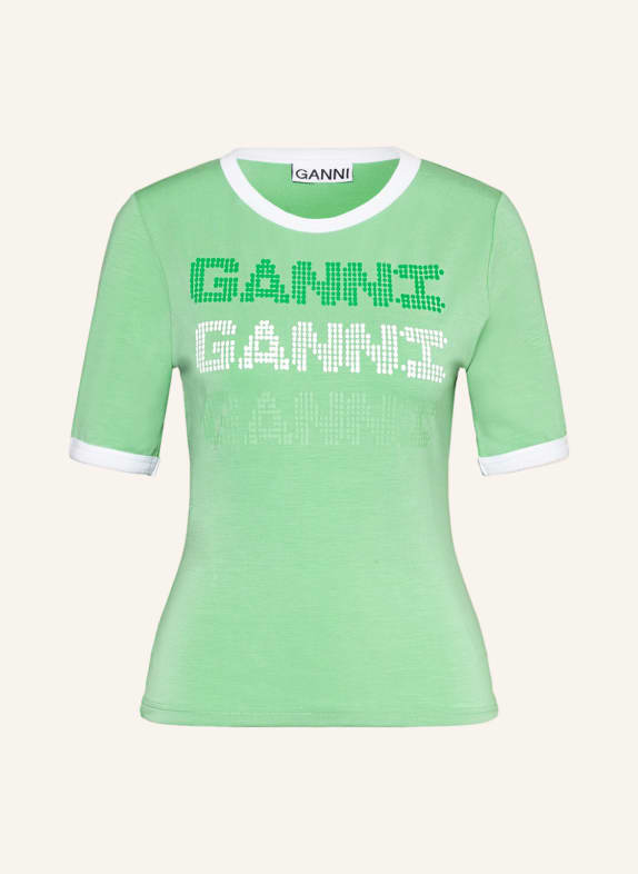 GANNI T-Shirt HELLGRÜN/ WEISS