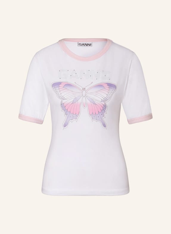 GANNI T-Shirt mit Schmucksteinen WEISS