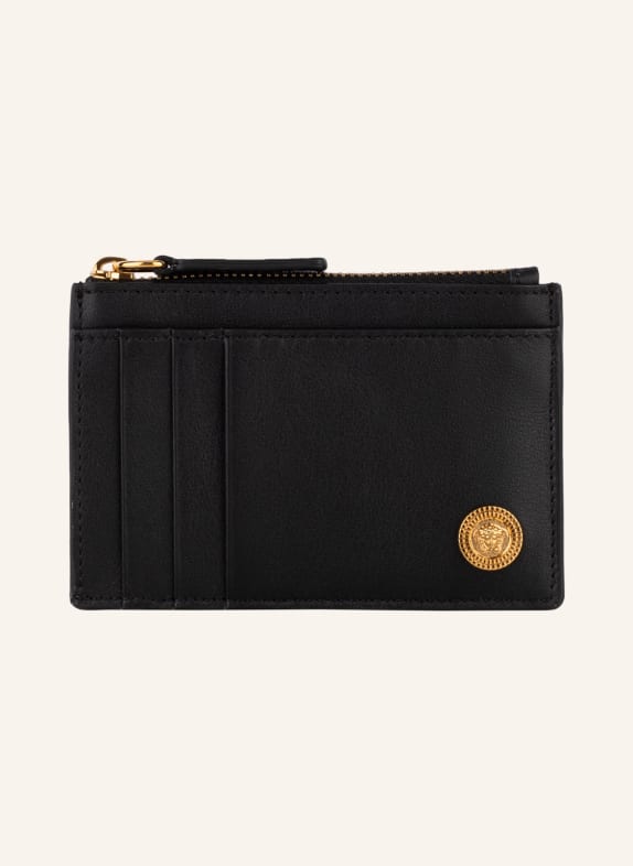 VERSACE Card case with coin compartment BLACK
