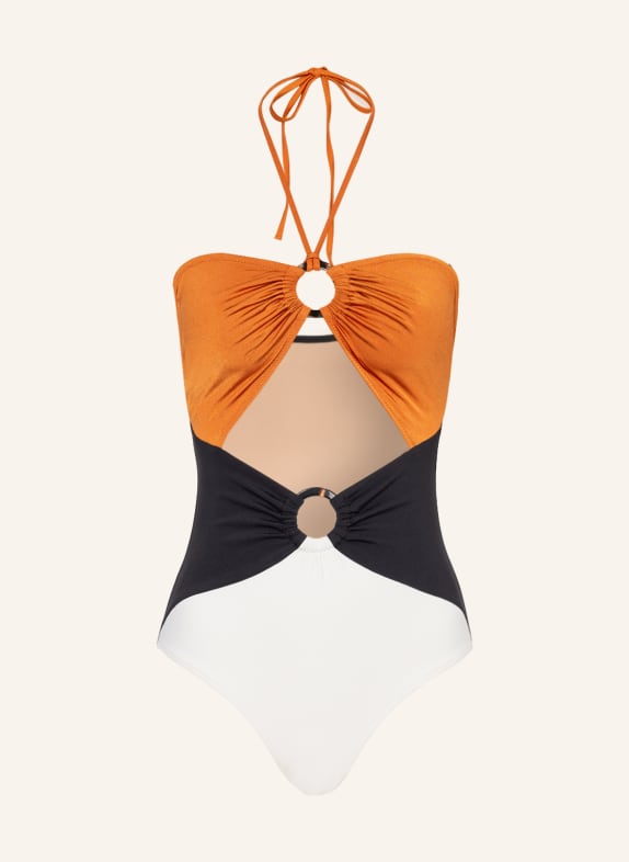 EVARAE Halter neck swimsuit RAO COGNAC/ BLACK/ CREAM
