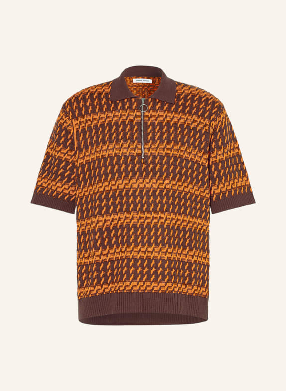 SAMSØE SAMSØE Knitted polo shirt OZZY with linen BROWN/ ORANGE