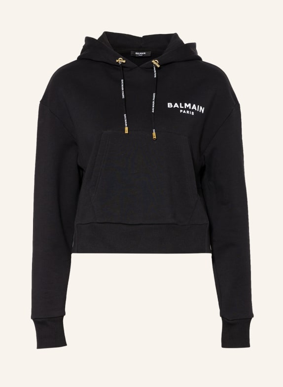 BALMAIN Cropped hoodie BLACK/ WHITE