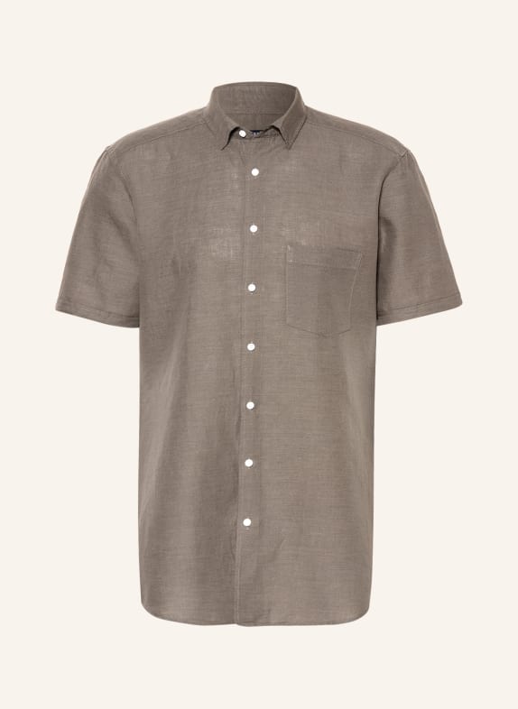 STROKESMAN'S Short-sleeved shirt modern fit with linen OLIVE