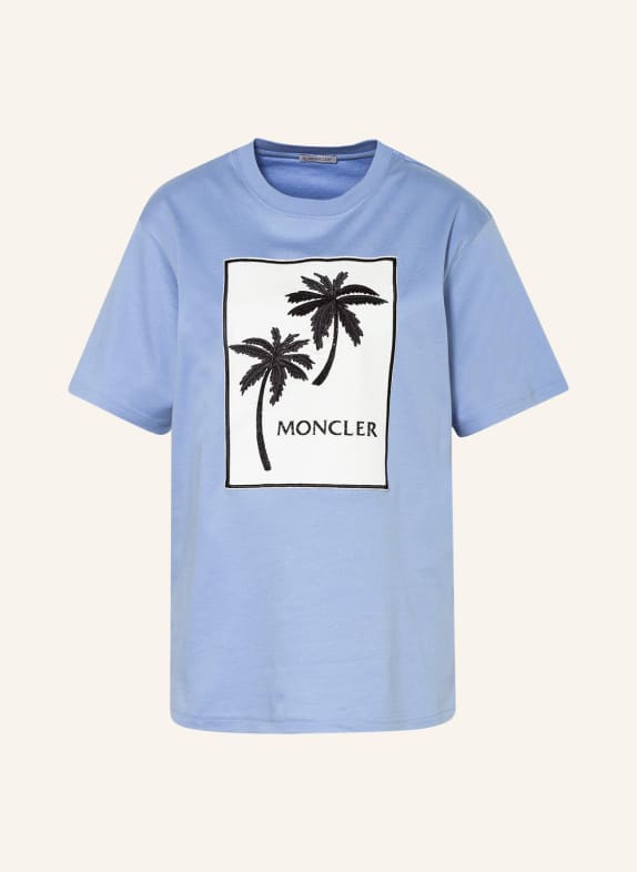 MONCLER T-shirt z obszyciem ozdobnymi kamykami i hafty NIEBIESKI