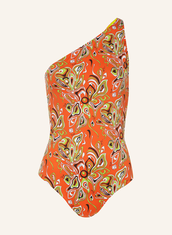 PUCCI One-shoulder swimsuit ORANGE/ LIGHT GREEN/ WHITE