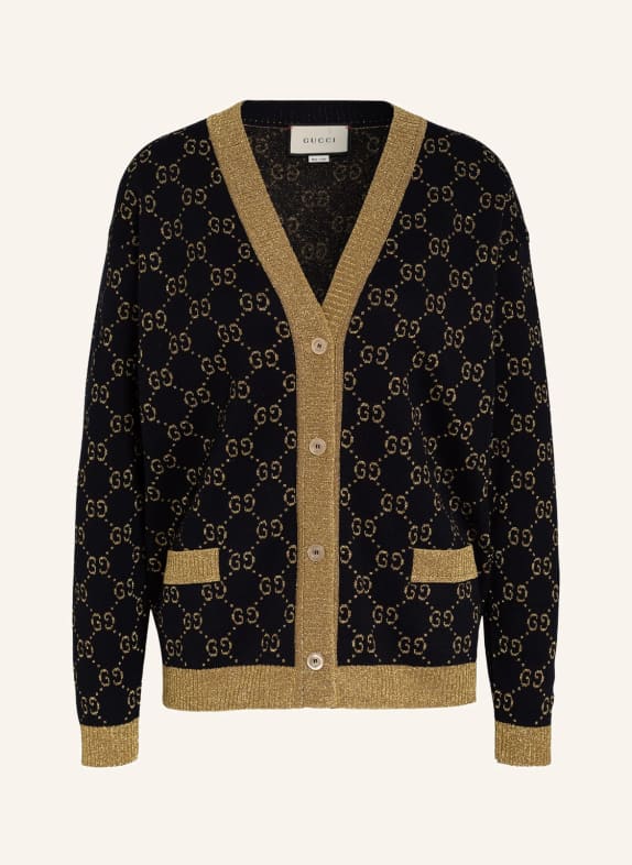 GUCCI Strickjacke GG mit Glitzergarn DUNKELBLAU/ GOLD