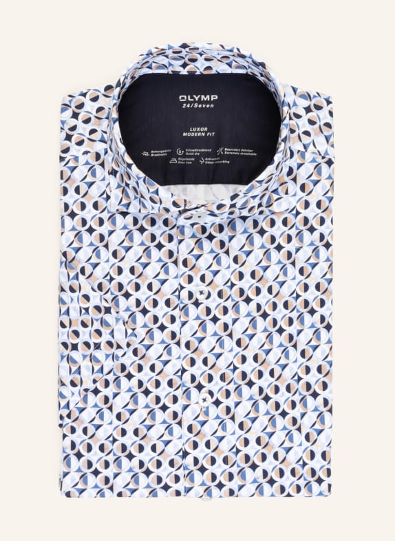 OLYMP Kurzarm-Hemd Luxor 24/Seven modern fit aus Jersey WEISS / HELLBLAU / CAMEL