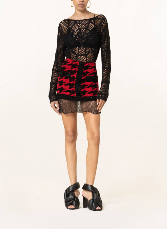 BALMAIN Rok met pailletten ROOD / ZWART