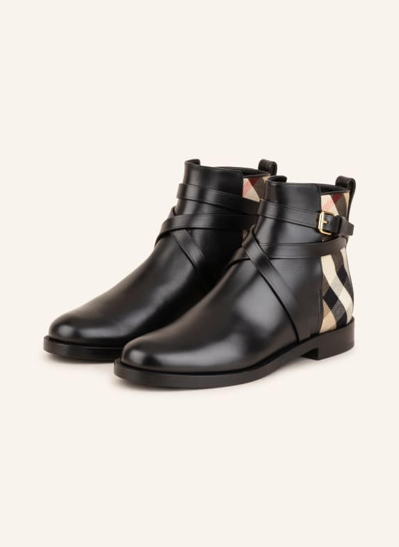 BURBERRY Ankle boots BLACK/ BEIGE/ RED