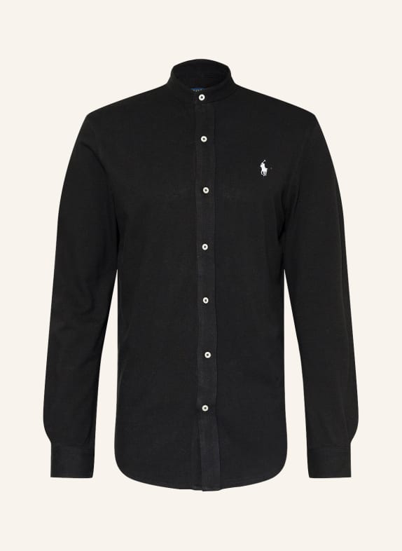 POLO RALPH LAUREN Piqué shirt standard fit with stand-up collar BLACK