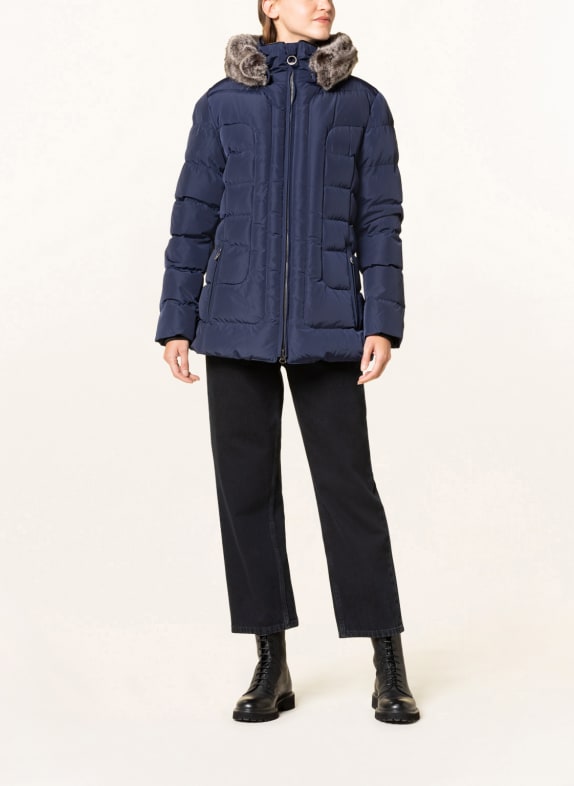 WELLENSTEYN Quilted jacket ASTORIA with SORONA®AURA insulation and detachable faux fur DARK BLUE