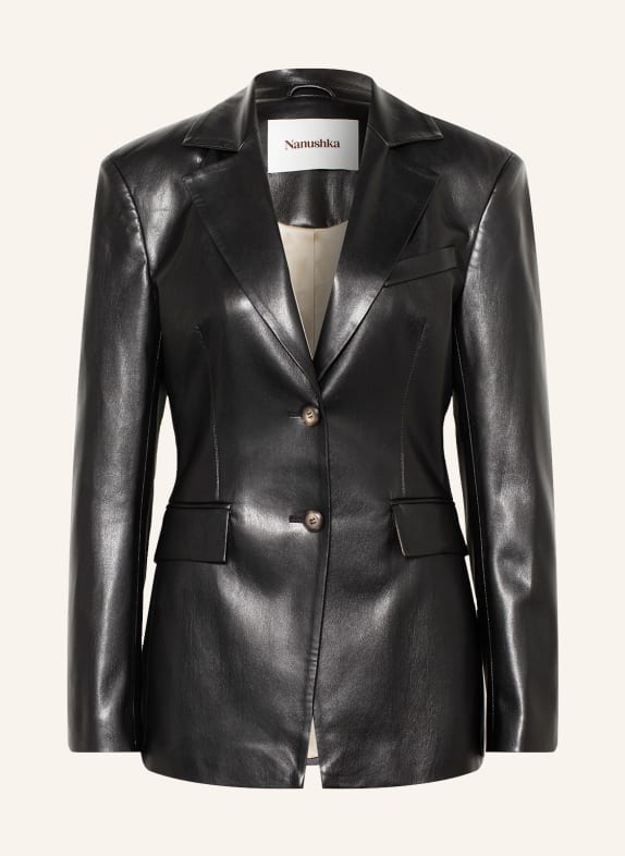 Nanushka Long blazer HATHI in leather look BLACK