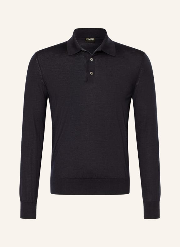ZEGNA Strick-Poloshirt mit Seide DUNKELBLAU