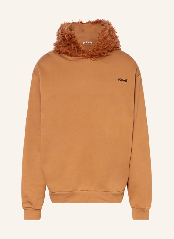 MARNI Hoodie with faux fur CAMEL