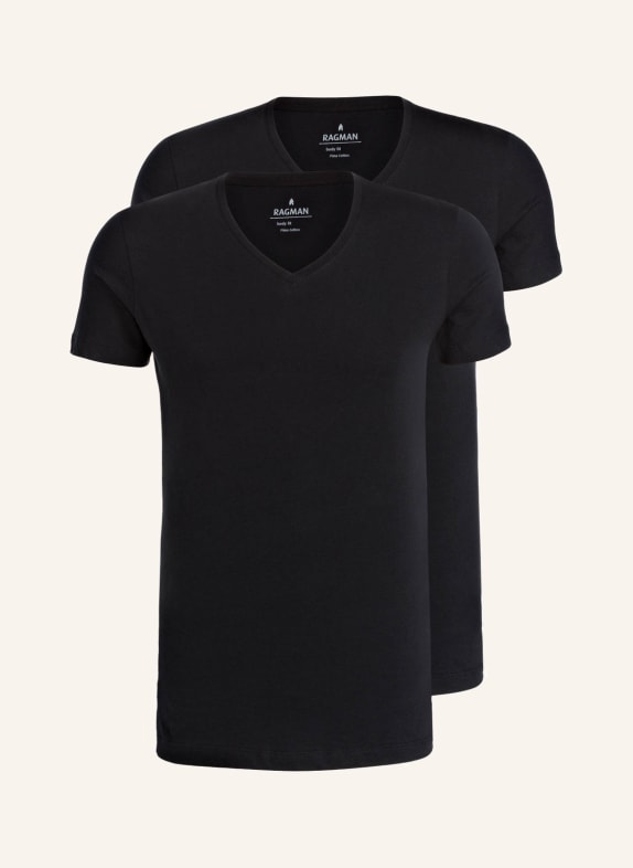 RAGMAN 2-pack V-neck shirts BLACK