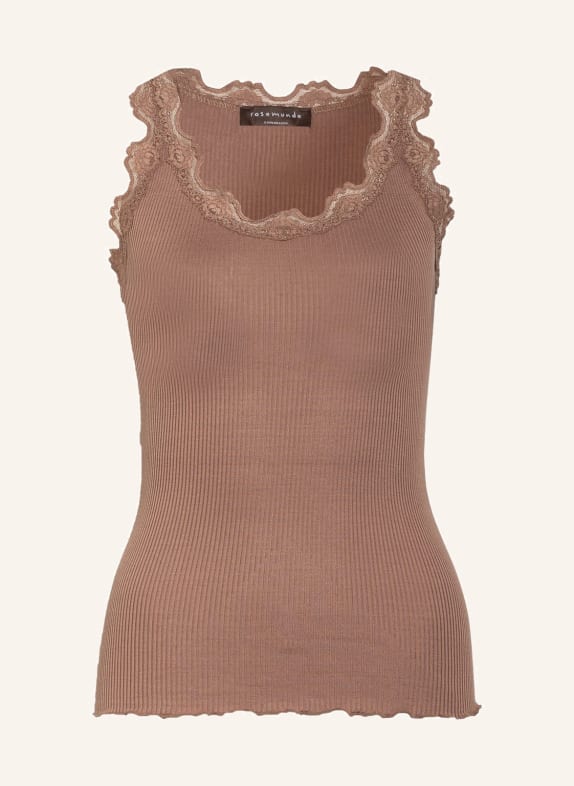 rosemunde Silk top BABETTE with lace LIGHT BROWN