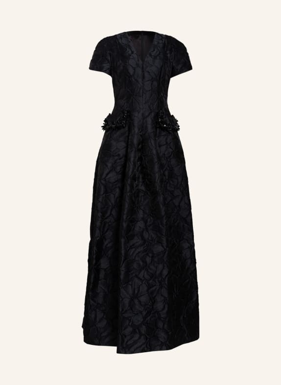 TALBOT RUNHOF Żakardowa sukienka wieczorowa z obszyciem ozdobnymi kamykami