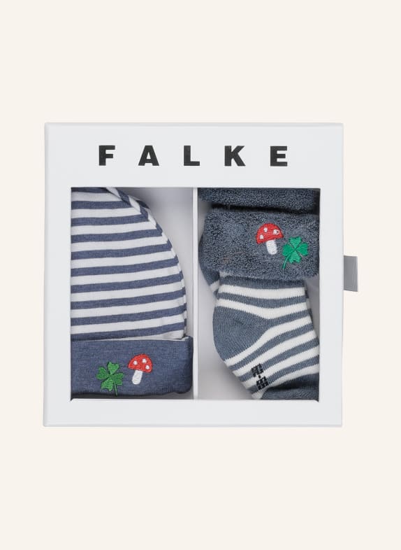 FALKE Set: Socken und Mütze mit Geschenkbox BLAU/ WEISS