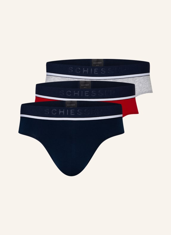 SCHIESSER 3er-Pack Slips 95/5 DUNKELBLAU / ROT / HELLGRAU
