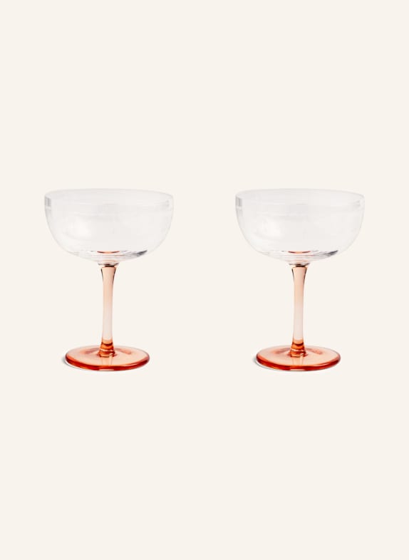 &k amsterdam Set of 2 champagne glasses CHAMPAGNE FLORAL WHITE/ LIGHT ORANGE